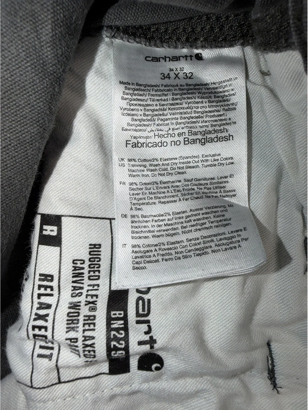 Carhartt Rugged Flex Relaxed Canvas Work Pants 34x32 Gray